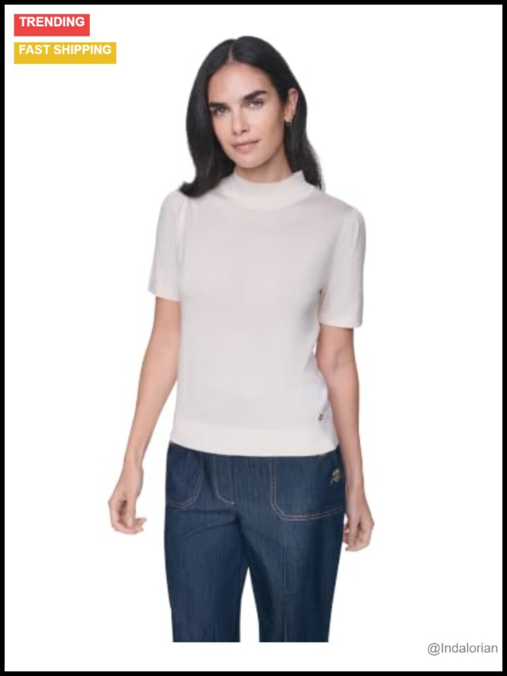 Puff Sleeve Mockneck Short Sleeve Sweater Pullover